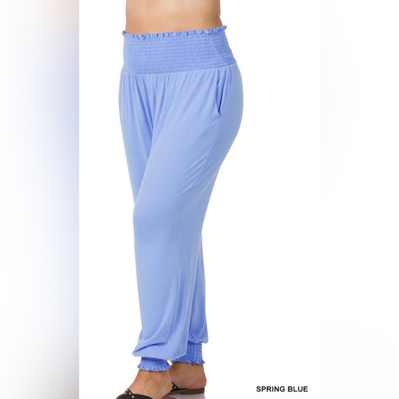 New!Plus Size Spring Blue Smocked Waist Pocket Pants Sizes 1X 2X 3X - Picture 1 of 4